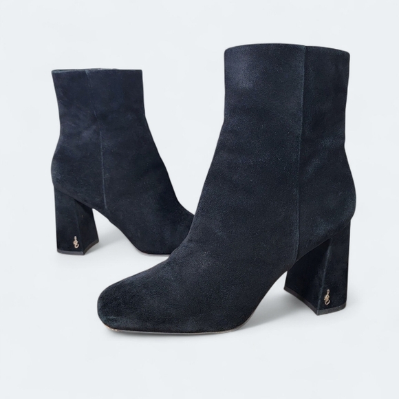 Sam Edelman Codie Black Suede Ankle Boots Size 7.5 Block Heels - Picture 1 of 15